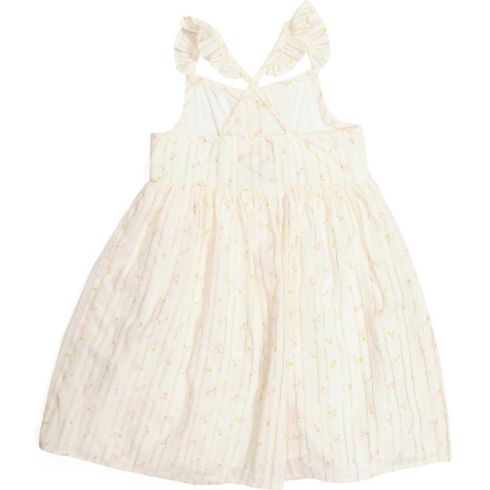 Tahari Cotton Front Button Dress With Ruffles and Straw Purse Girls Size 5 - Picture 8 of 8